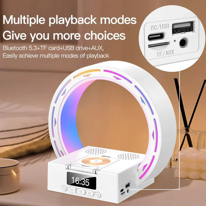 4 In 1 Wireless Bluetooth Speaker Charging Pad Bedside Lamp With Alarm Clock