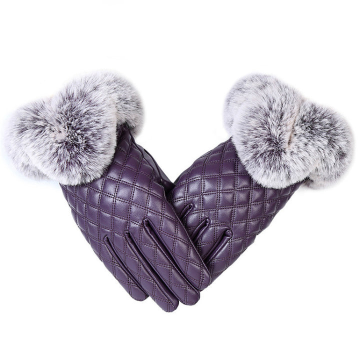 Ladies Fur Ball Pu Gloves