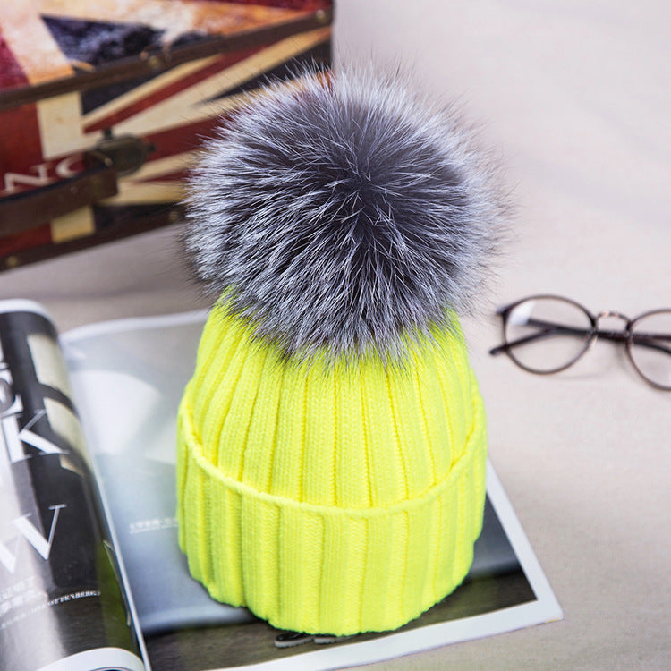 fur ball wool hat