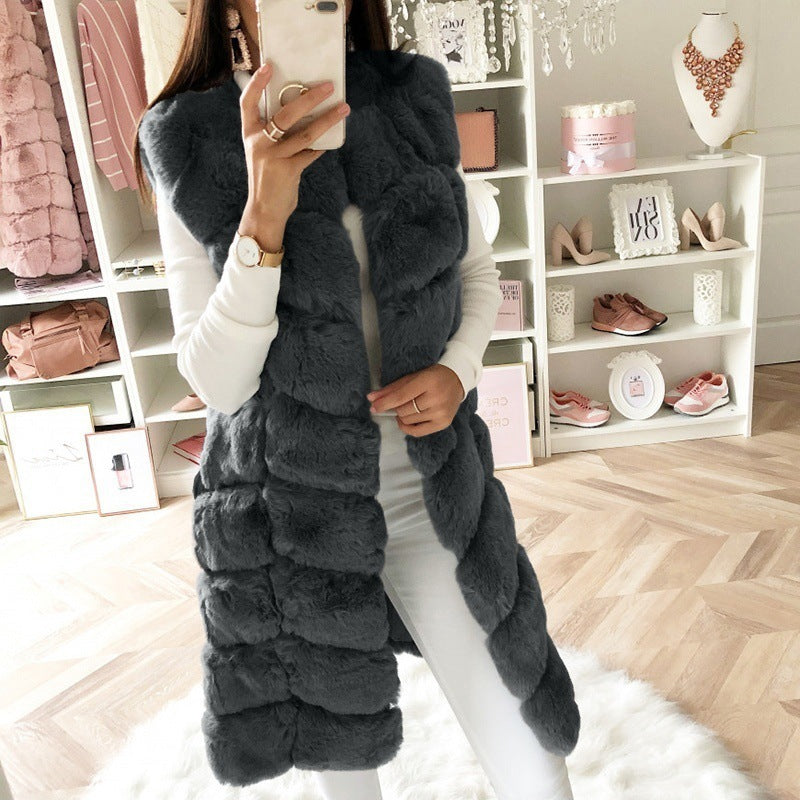 Fur Long Vest Cotton-padded Coat