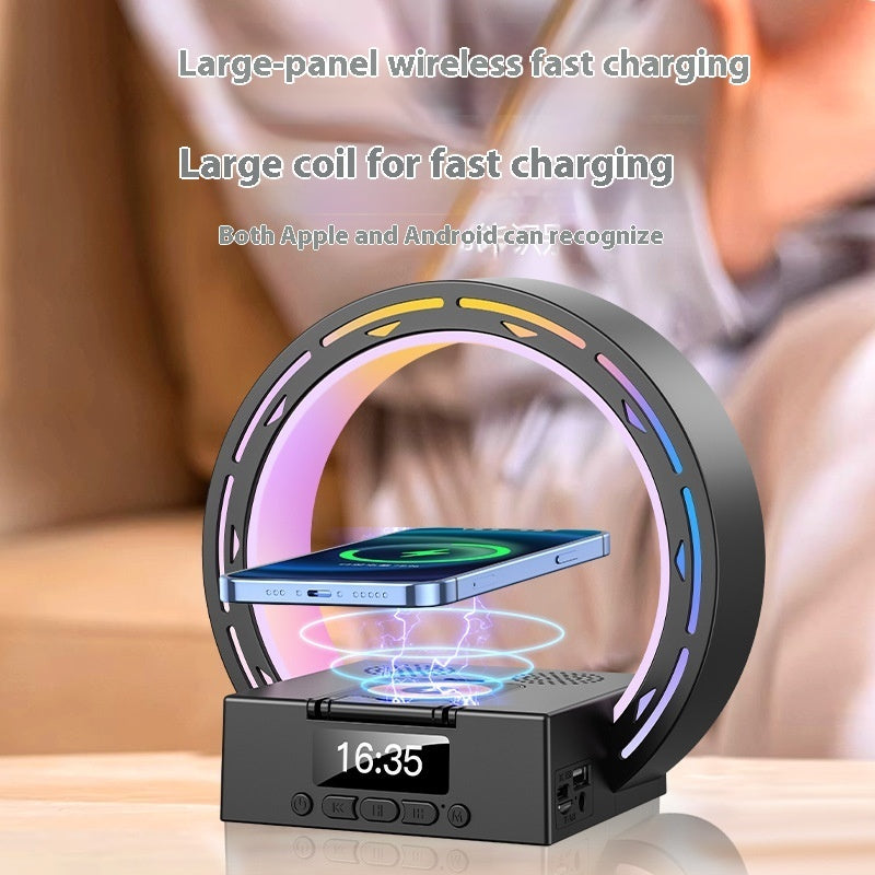 4 In 1 Wireless Bluetooth Speaker Charging Pad Bedside Lamp With Alarm Clock