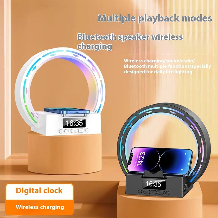 4 In 1 Wireless Bluetooth Speaker Charging Pad Bedside Lamp With Alarm Clock