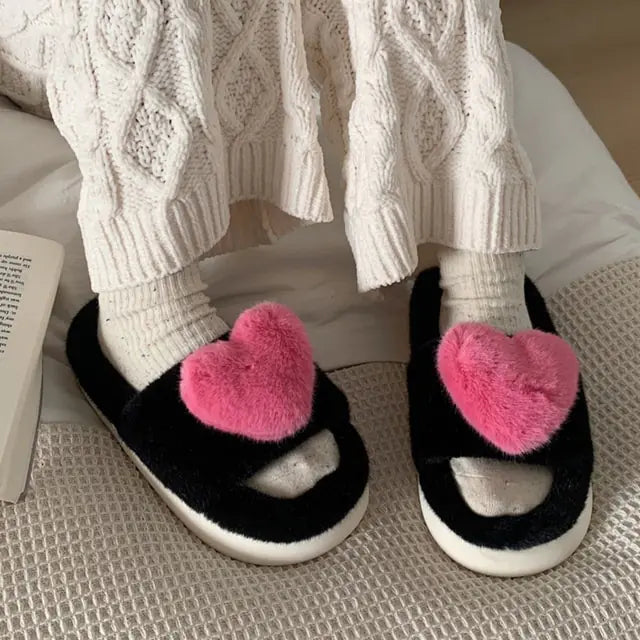 Heart Love  Fur Slippers