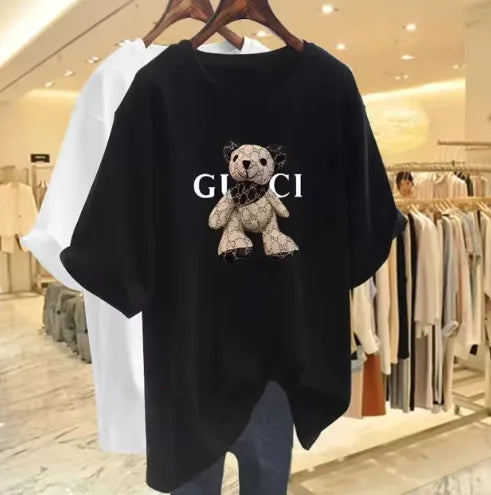 Korean Style Bear Print Casual T-Shirt