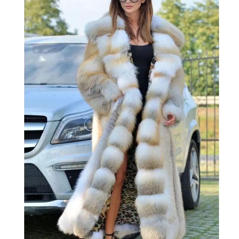 Mid-Length Coat With Hooded Faux Fur