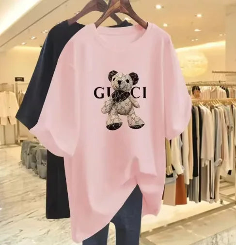 Korean Style Bear Print Casual T-Shirt