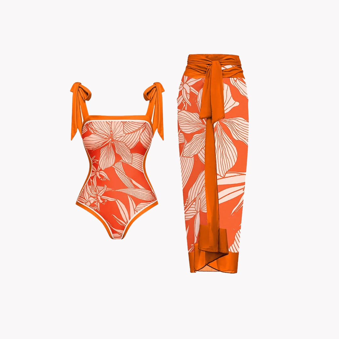 Orange Hibiscus Swimwear Set