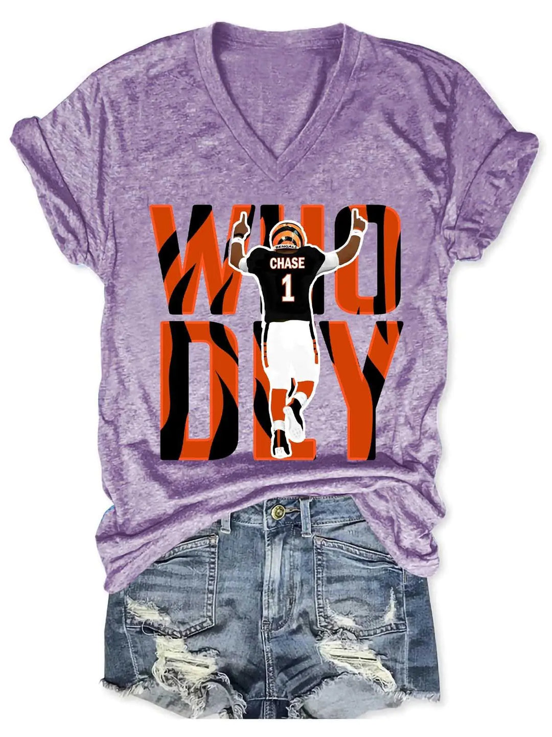 Who Dey Cincinnati Bengals Tiger V-Neck T-Shirt