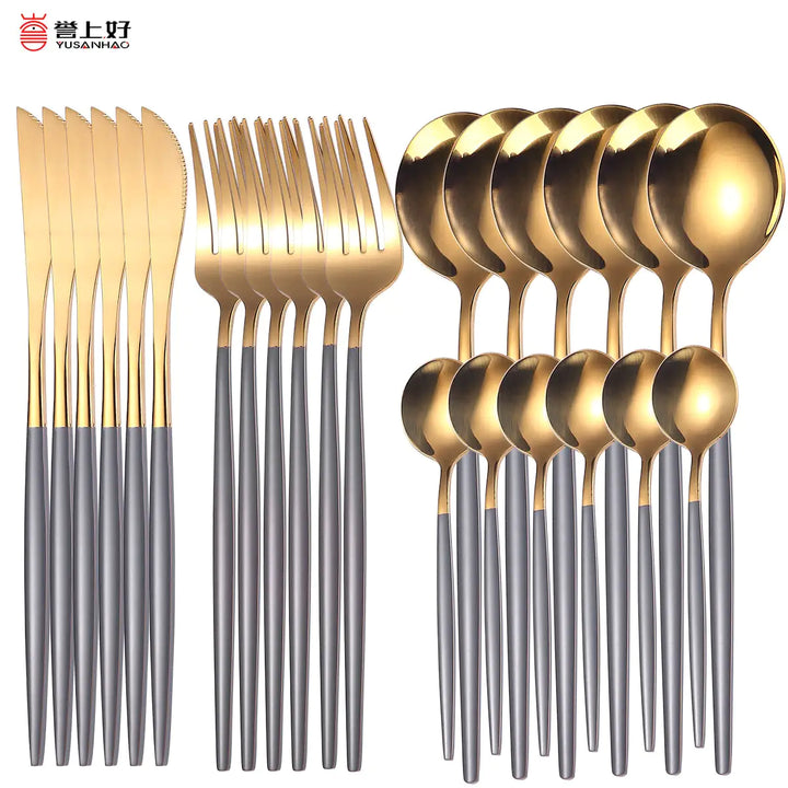 24pcs Gold Stainless Steel Cutlery Set