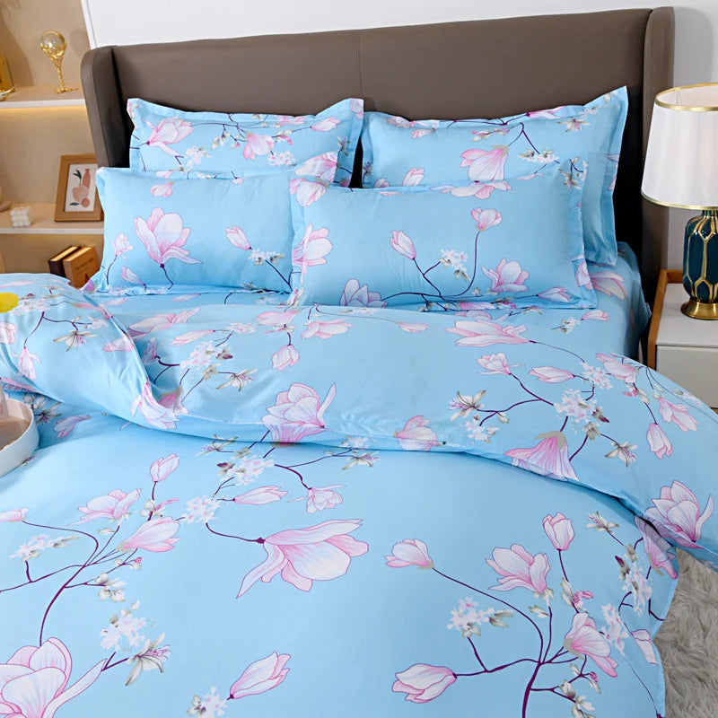 Home Textile Blue Flowers Bedding Sets Simple Bed Linens Boy Girl Kid Adult Duvet Cover Pillowcase Flat Sheet Twin King