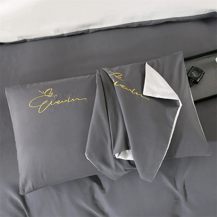 Bedding Set High Quality Skin Friendly Quilt Cover Set Solid Color Embroidery Cover Set Single Double Queen Duvet Cover