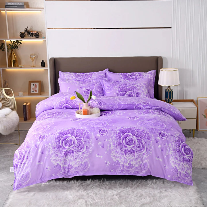 Home Textile Blue Flowers Bedding Sets Simple Bed Linens Boy Girl Kid Adult Duvet Cover Pillowcase Flat Sheet Twin King