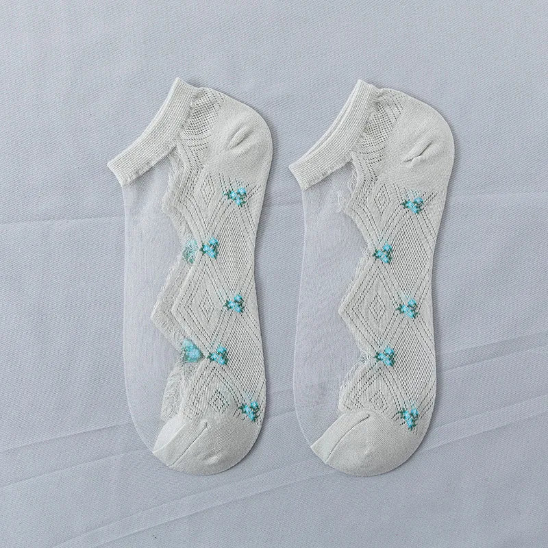 3/6 Pairs New High Quality Crystal Women's Low Cut Socks