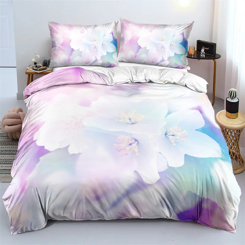 3D Design Flower Duvet Cover Sets King Queen Twin Size Floral Print Bedding Set Bedroom Decor Dark Gold Flowers for Girls Women