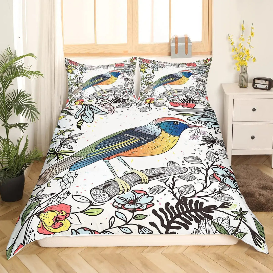 Watercolor Hummingbird Duvet Cover Set, Decorative 3 Piece Bedding Set with 2 Pillow Shams, Full King Queen Size, Bedroom Decor