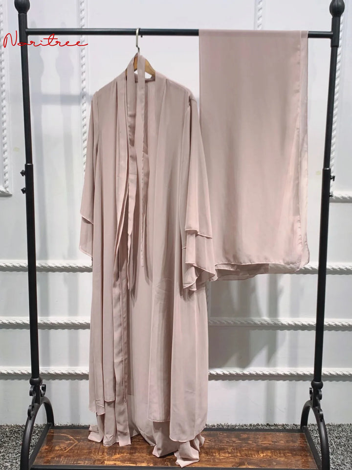 Chiffon Abaya  Casual Robe female Islam Clothes With Belt