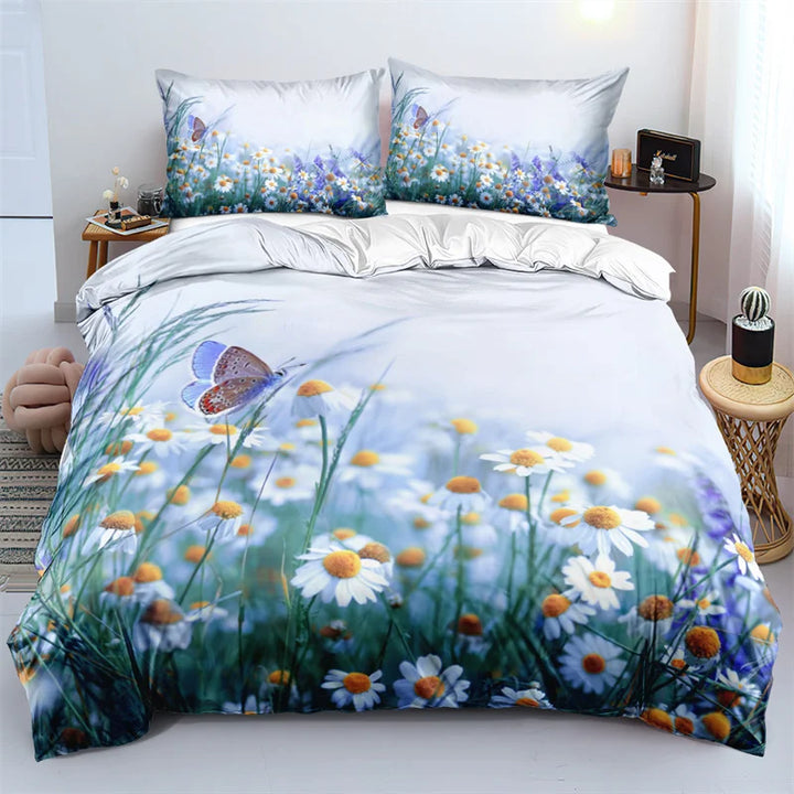 3D Design Flower Duvet Cover Sets King Queen Twin Size Floral Print Bedding Set Bedroom Decor Dark Gold Flowers for Girls Women