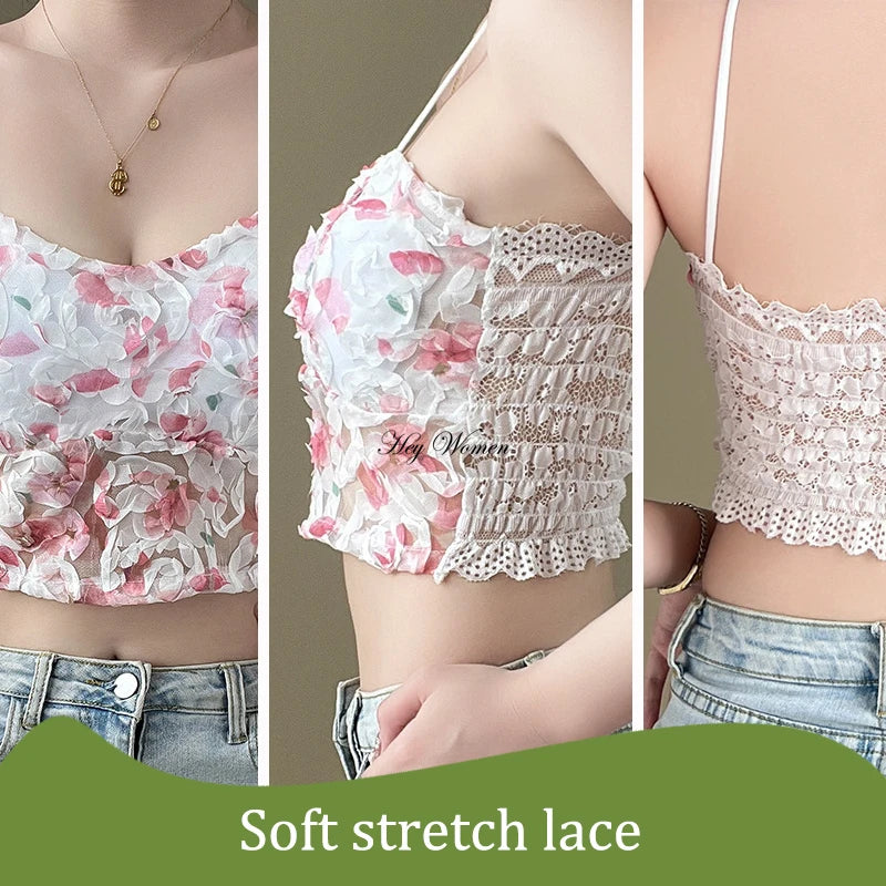 Lace Crop Top Women Rose Floral Bra