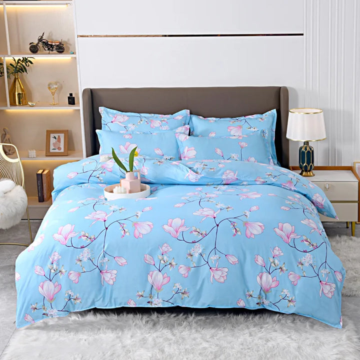 Home Textile Blue Flowers Bedding Sets Simple Bed Linens Boy Girl Kid Adult Duvet Cover Pillowcase Flat Sheet Twin King