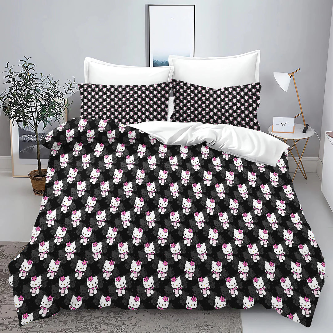 Hello Kitty Quilt Cover 100% Polyester New Design 3D Cute Print Decor Comfortable Set Teenager Children Soft Bedding