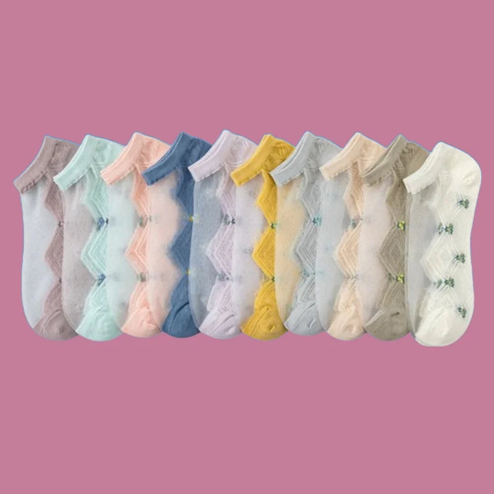 3/6 Pairs New High Quality Crystal Women's Low Cut Socks