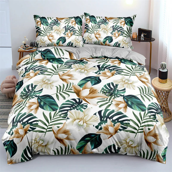 3D Design Flower Duvet Cover Sets King Queen Twin Size Floral Print Bedding Set Bedroom Decor Dark Gold Flowers for Girls Women