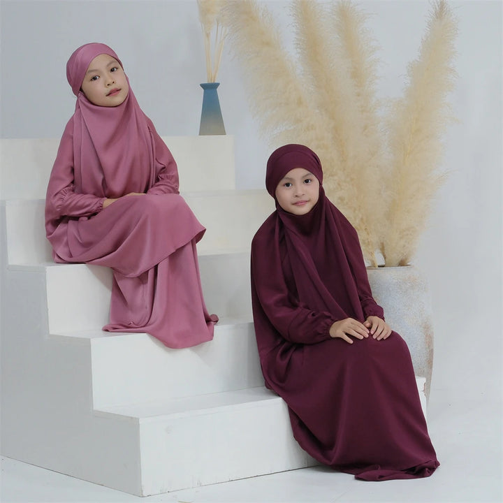 Kids Prayer Garment Dress Muslim Girls Long Khimar Hijab