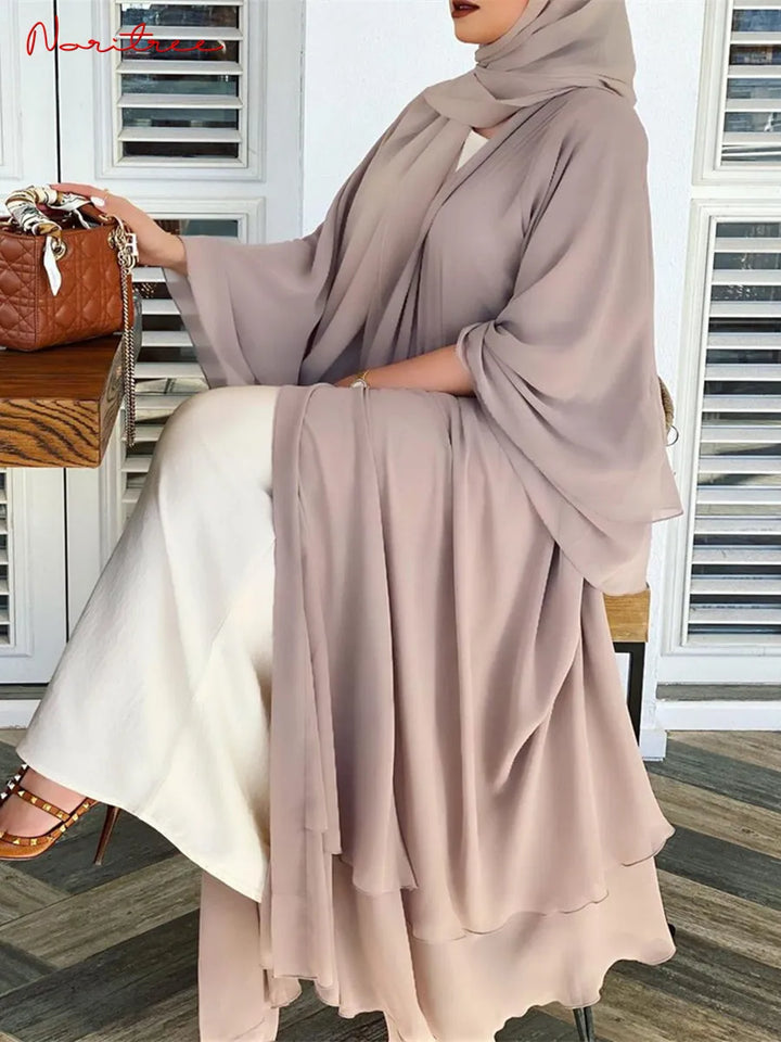 Chiffon Abaya  Casual Robe female Islam Clothes With Belt