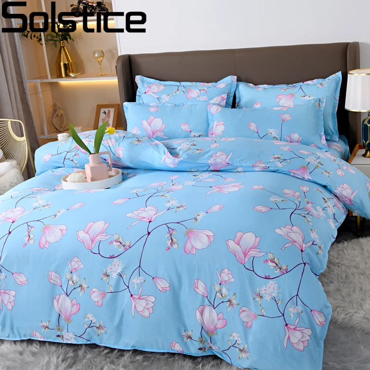 Home Textile Blue Flowers Bedding Sets Simple Bed Linens Boy Girl Kid Adult Duvet Cover Pillowcase Flat Sheet Twin King