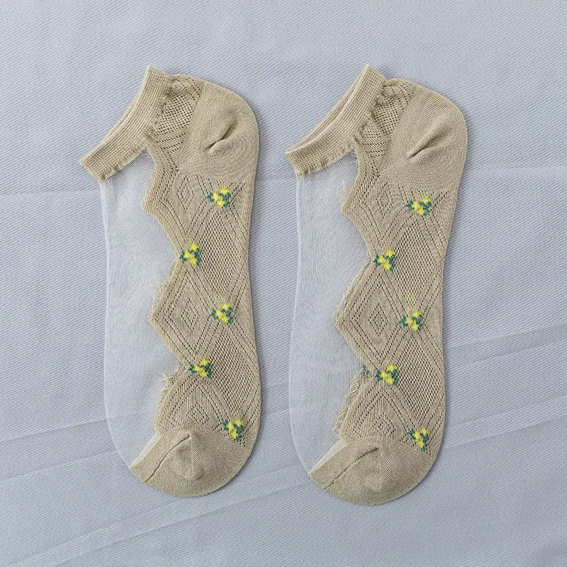 3/6 Pairs New High Quality Crystal Women's Low Cut Socks