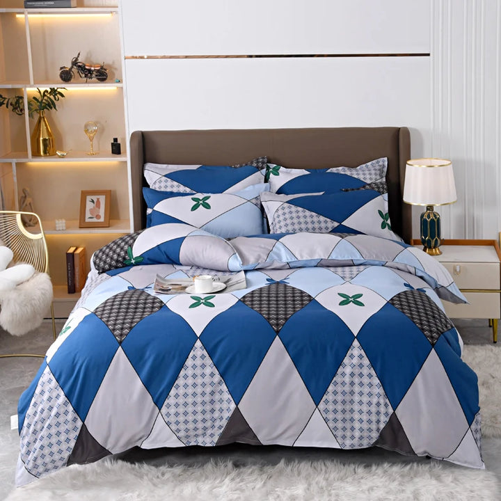 Home Textile Blue Flowers Bedding Sets Simple Bed Linens Boy Girl Kid Adult Duvet Cover Pillowcase Flat Sheet Twin King