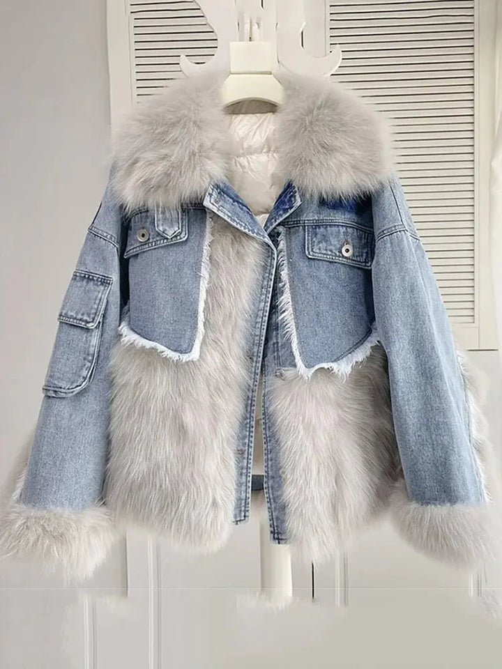 Faux Fur Denim Coat