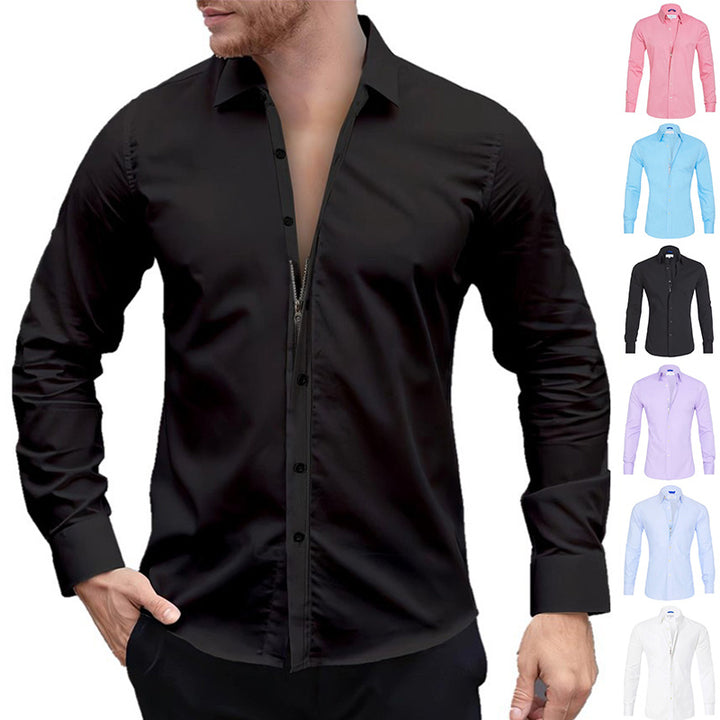 Long Sleeve Zipper Shirt With Button Design