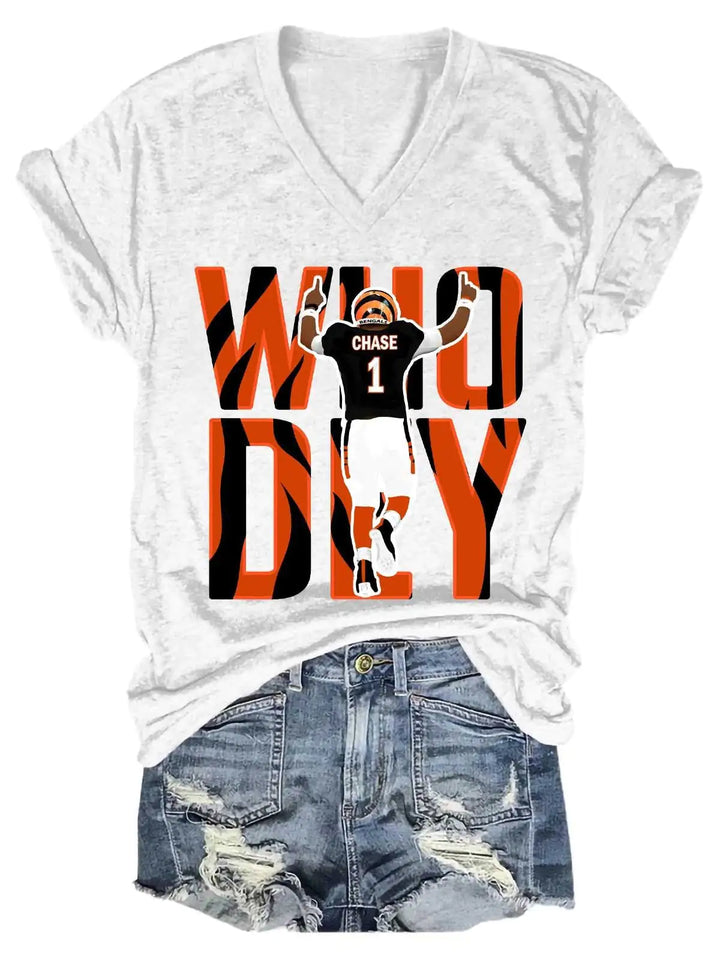 Who Dey Cincinnati Bengals Tiger V-Neck T-Shirt