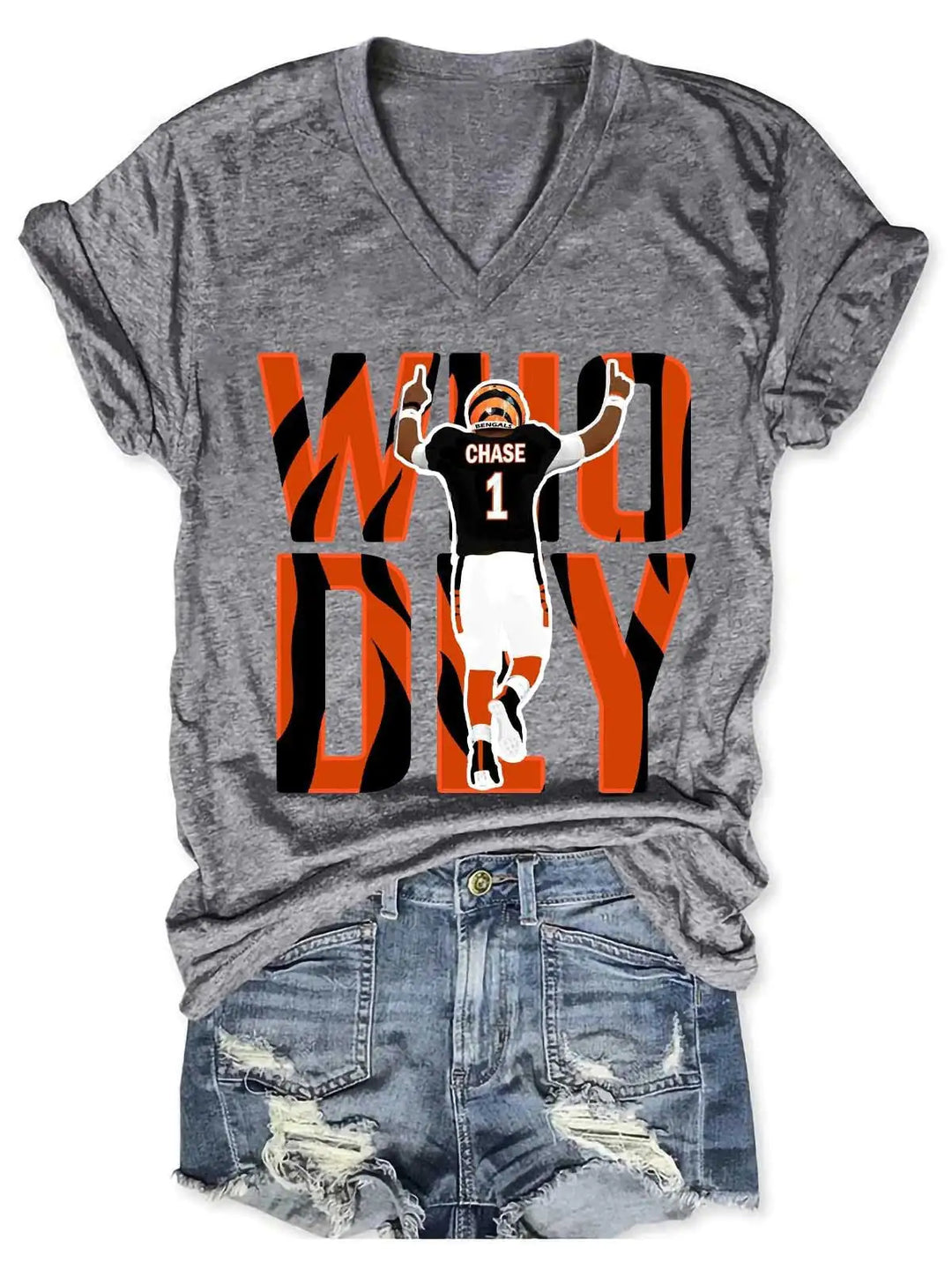 Who Dey Cincinnati Bengals Tiger V-Neck T-Shirt