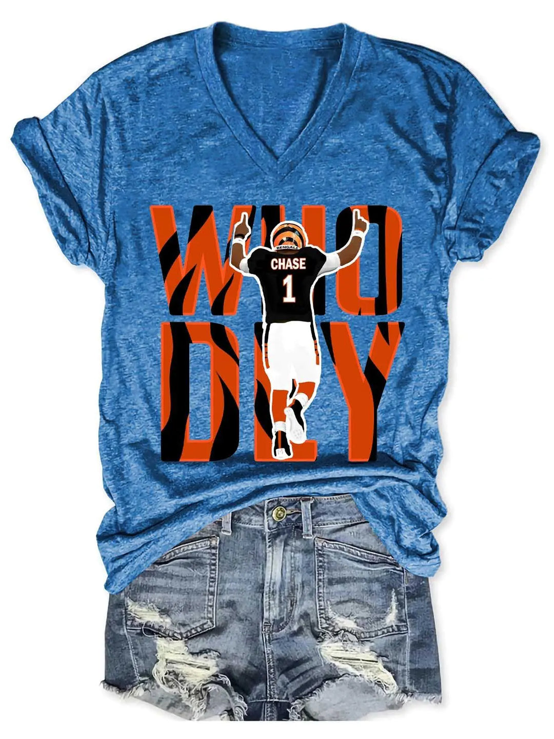 Who Dey Cincinnati Bengals Tiger V-Neck T-Shirt