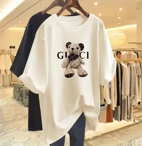 Korean Style Bear Print Casual T-Shirt