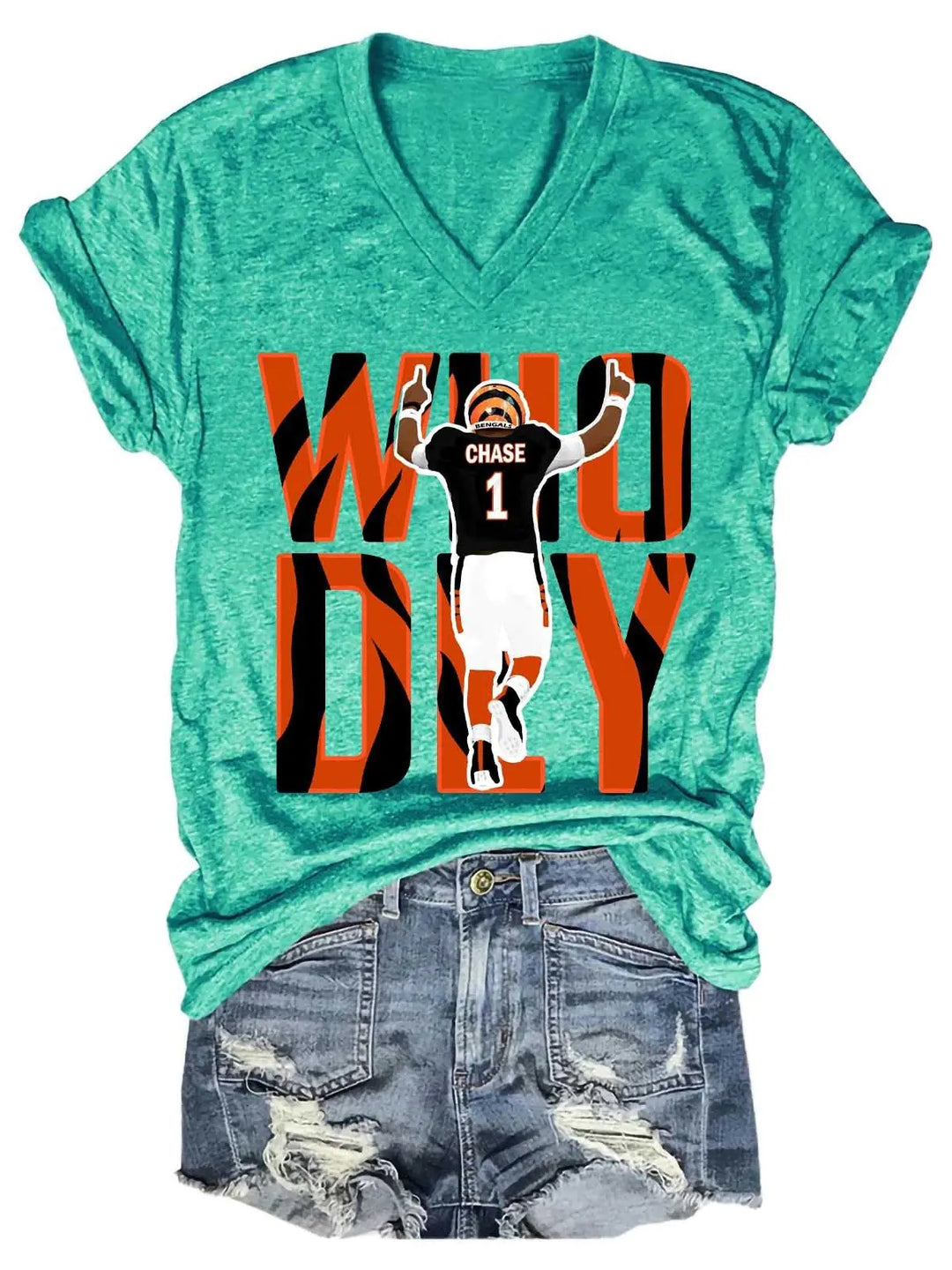 Who Dey Cincinnati Bengals Tiger V-Neck T-Shirt