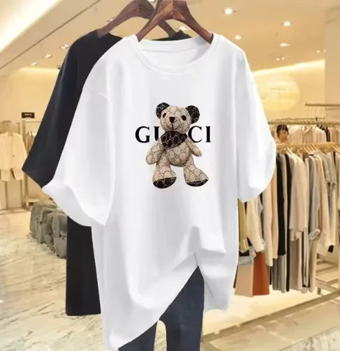 Korean Style Bear Print Casual T-Shirt