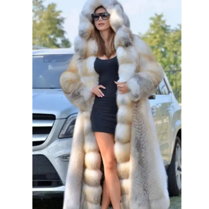 Mid-Length Coat With Hooded Faux Fur